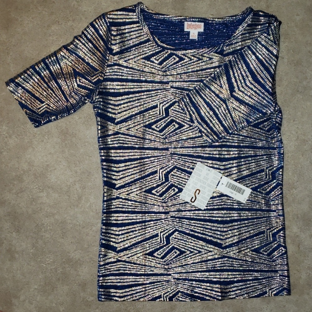 BNWT LuLaRoe Elegant Gigi size small blue and gold